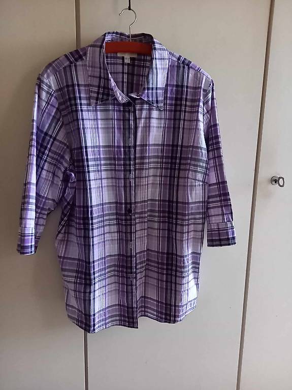 Damen Bluse, Gr. 46, kariert, 97% Baumwolle 3% Elastan