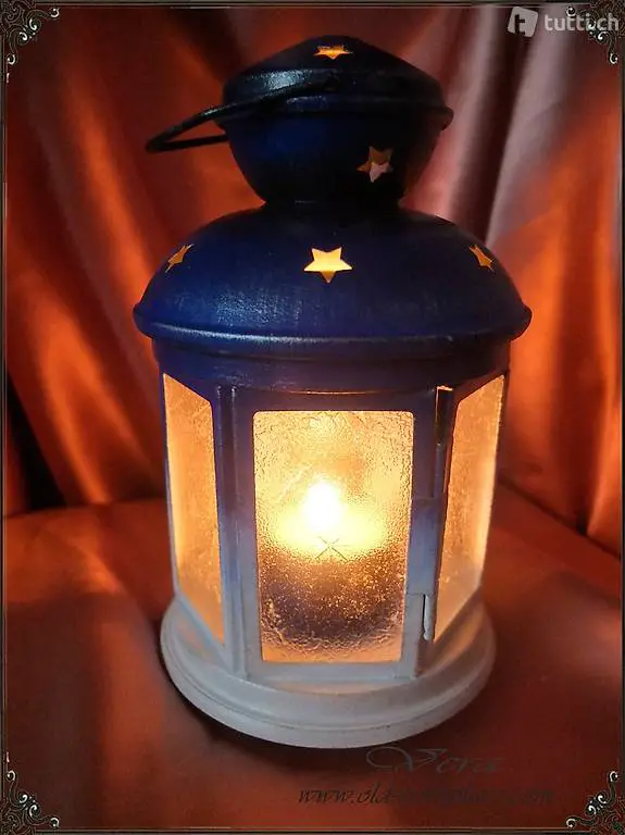 hübsche Laterne Teelicht trendige Farbe Blau-Weiss