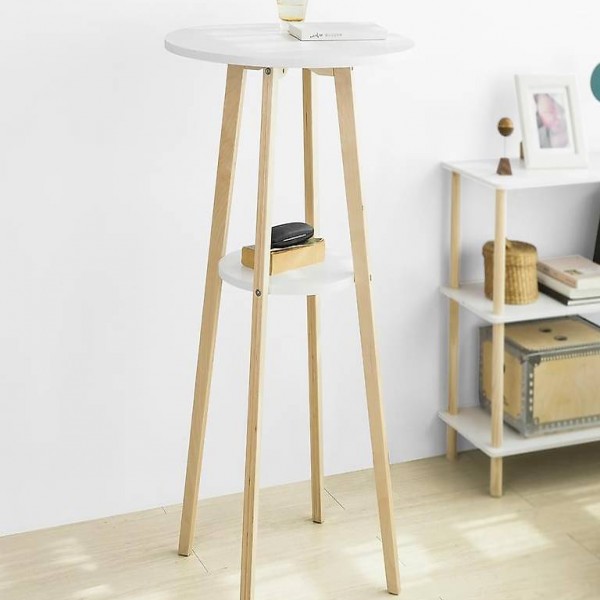  Bartisch mit 2 Tischplatten Stehtisch Küchenbar Weiss/Natur