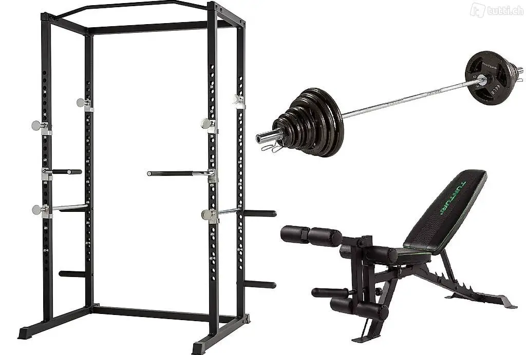  Tunturi Set, Rack WT60, Bank UB60, Olympisches 100Kg. Set