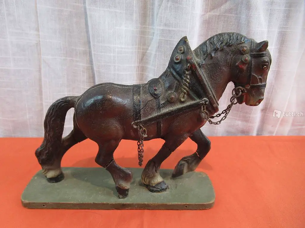  Altes Pferd Ross aus Holz Leder antik