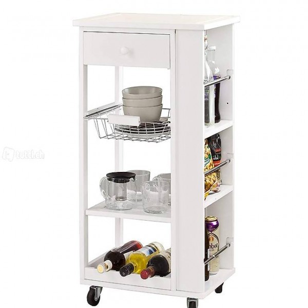  Servierwagen, Küchenwagen, Rollwagen m. Schublade aus Holz