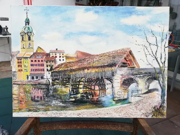 Original Ölgemälde von Willi Ingold, Ansicht OLTEN Altstadt