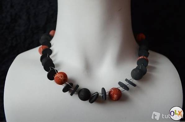 Edelstein-Kette Lava/Koralle