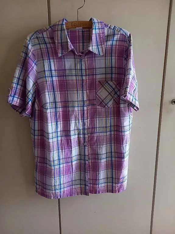 Damenbluse Gr. 46, Kurzarm, kariert 100% Cotton