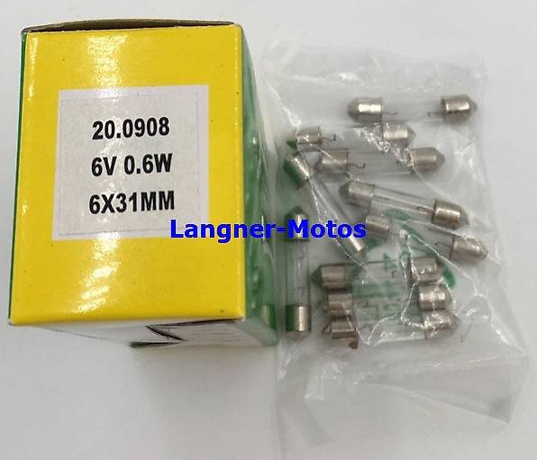 Sofittenlampe HERT 6 Volt 0,6 Watt 6x31mm Mofa Vespa Töff