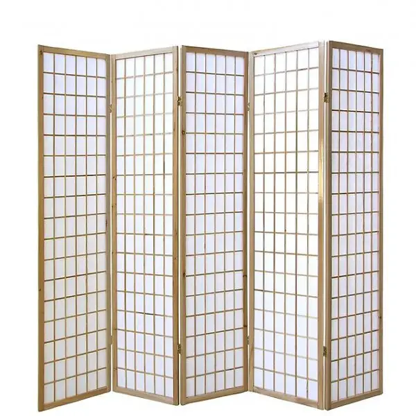  5 fach Holz Paravent 8026 Shoji natur