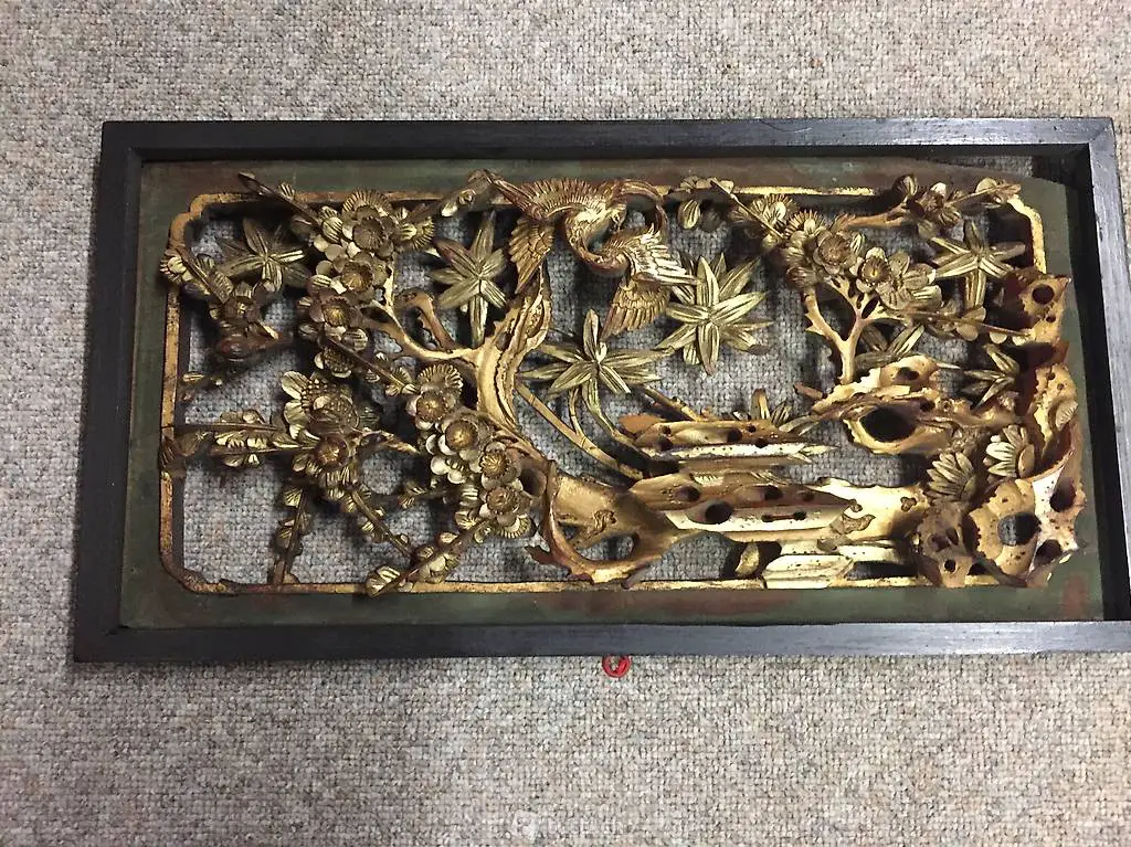 Asiatische Holzschnitzerei - Holzpaneel geschnitzt China