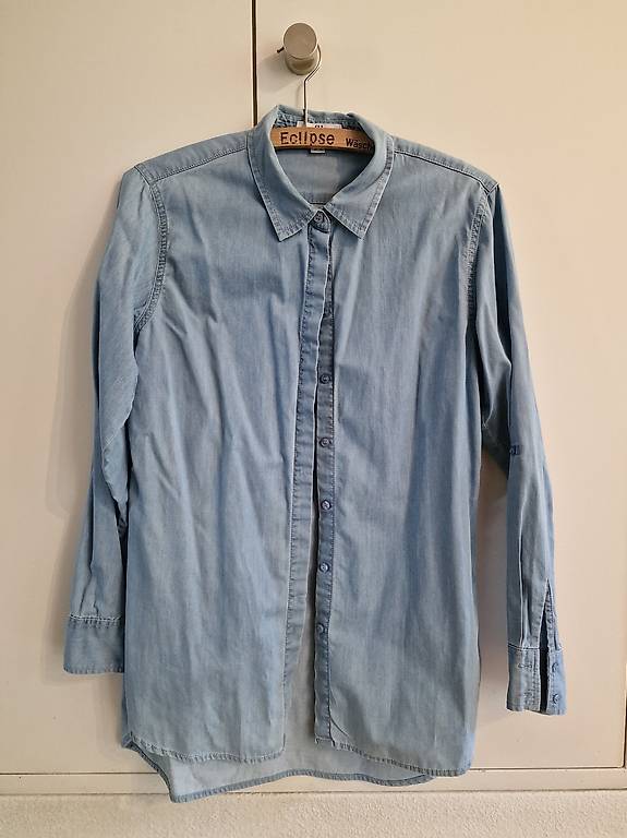 Jeansbluse Langarm hellblau