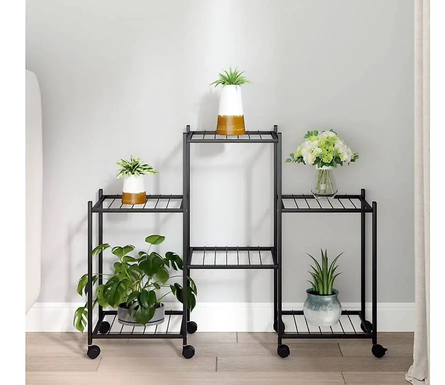 Blumenständer mit Rollen 83x25x63,5 cm Schwarz Eisen