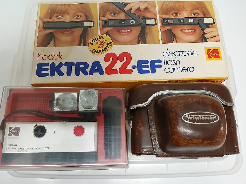 3x macchine fotografiche vintage d"epoca, con custodie