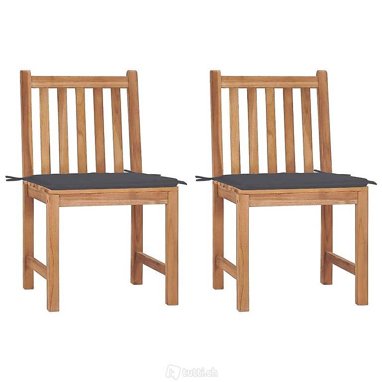  Gartenstühle 2 Stk. mit Kissen Massivholz Teak 916