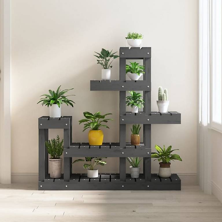 Pflanzenständer Grau 92x25x97 cm Massivholz Kiefer