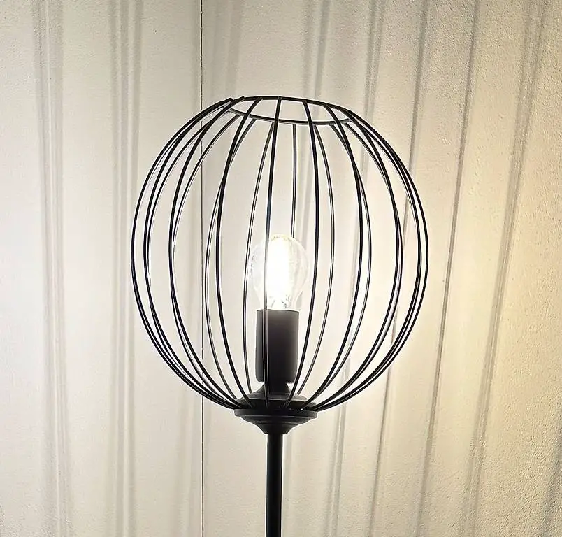 Stehlampe, Stehleuchte, schwarz matt, Käfigschirm