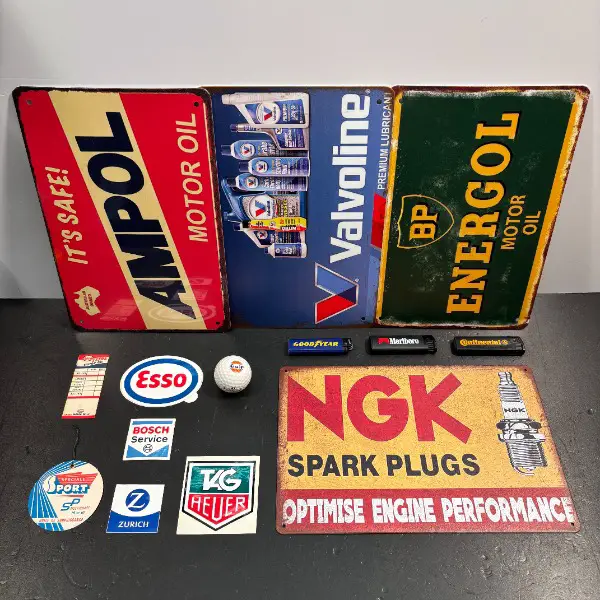 >top: blechschilder petromobilia gulf golfball tagheur shell