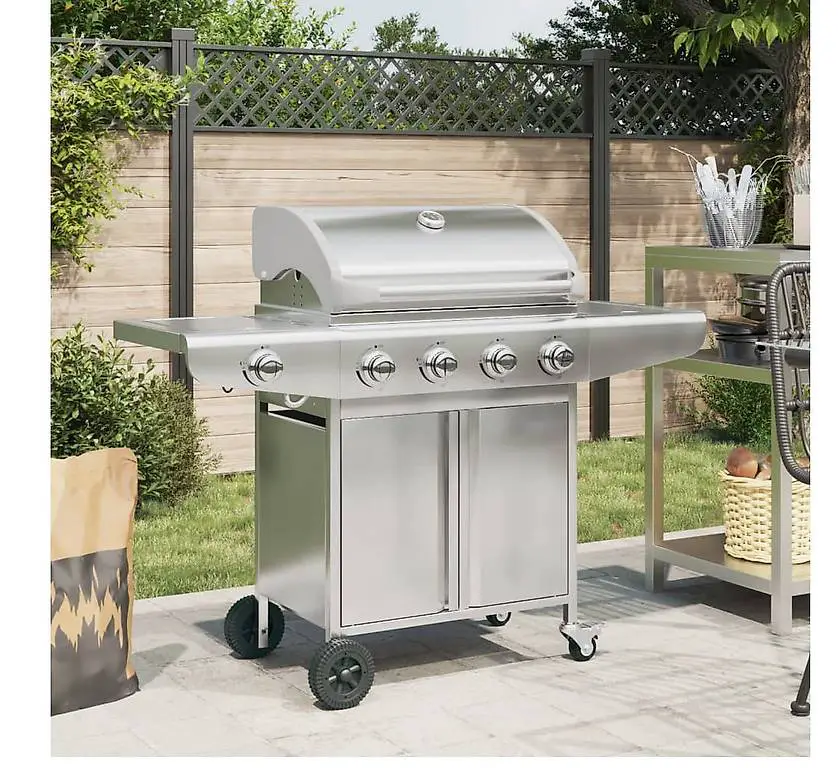 Gasgrill mit 5 Flammen Silbern Edelstahl