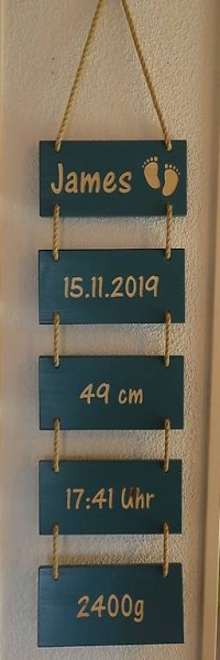 Petrolfarbene Wandschilder an Seil zum Aufhängen