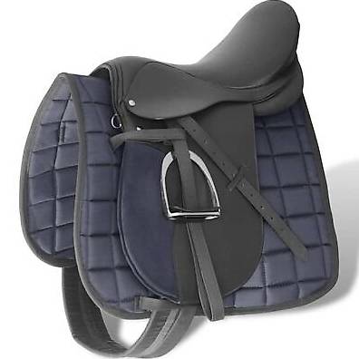 Sattelset 16" echtes Leder schwarz 14 cm 5-in-1 786736