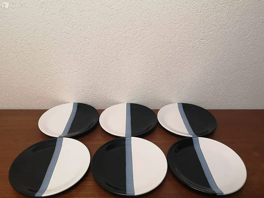 6x gestreifter Keramik Dessertteller vintage kleine Teller