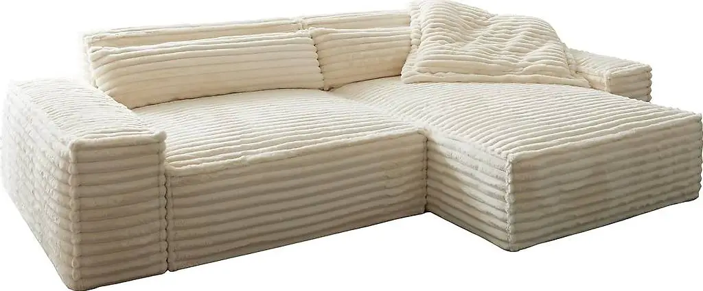 DELIFE Eckcouch Sirpio XL Plüschcord Beige 270x170 cm Recami