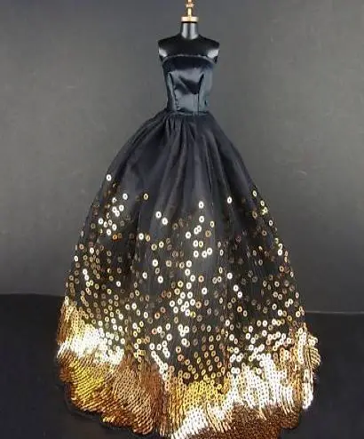 BARBIE KLEID SCHWARZ GOLD INKL. 1 PAAR SCHUHE