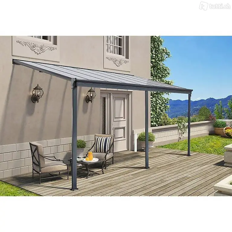  NEU Terrassenüberdachung 312 x 303 x 226 / 278 cm (Grau)