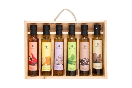 Geschenkset Olivenöl Extra Vergine in Holzkiste 6 x 250ml
