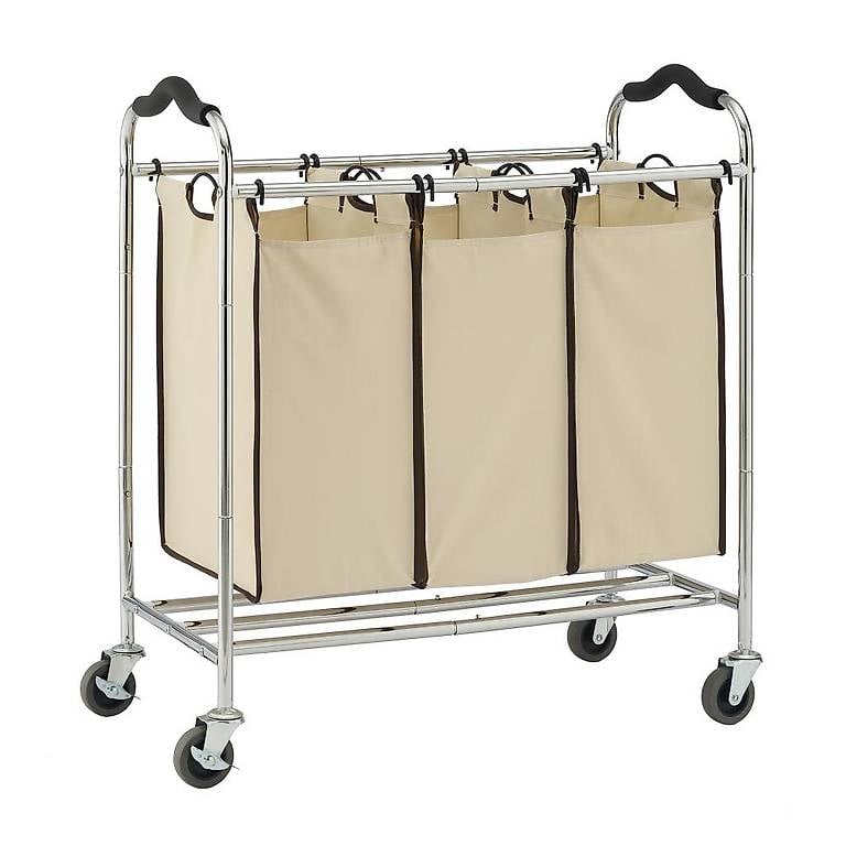 Wäschesammler mit 3 Fächer silber/beige