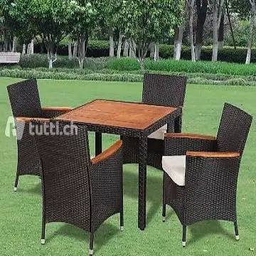  Poly Rattan Gartenset Sitzgruppe mit 4 Stühlen 1 Tisch
