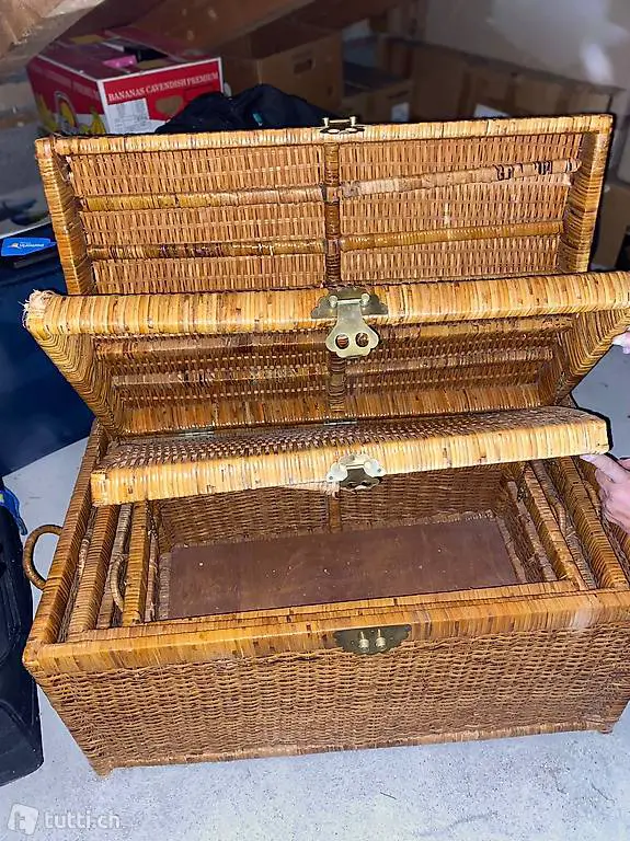 Dreiteilig Rattan geflochten Weidenkorb Truhe Set Korb