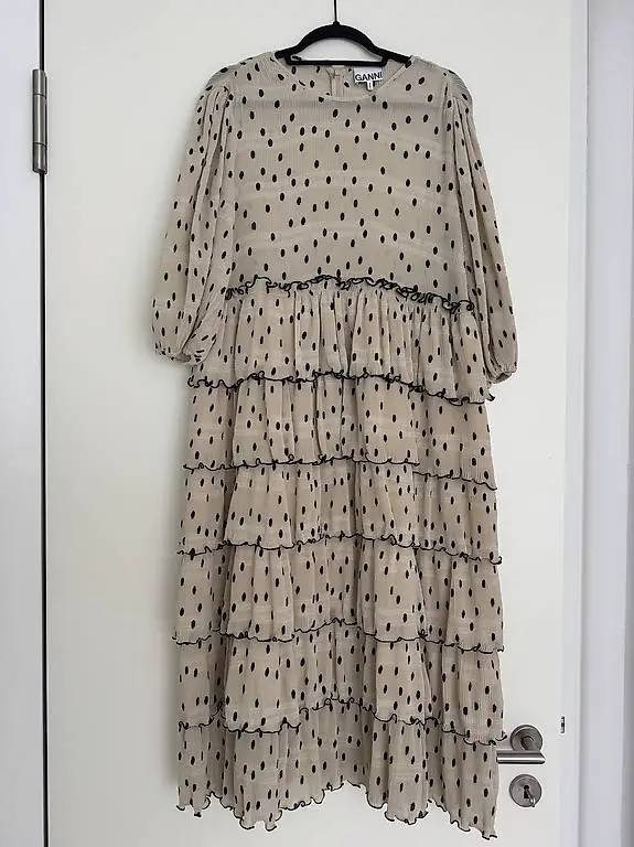 GANNI Polka Dot Pleated Ruffle Dress? Size 40