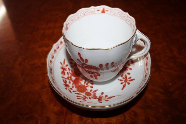 Meissen Mokkaset 2 tlg. organge Blumen