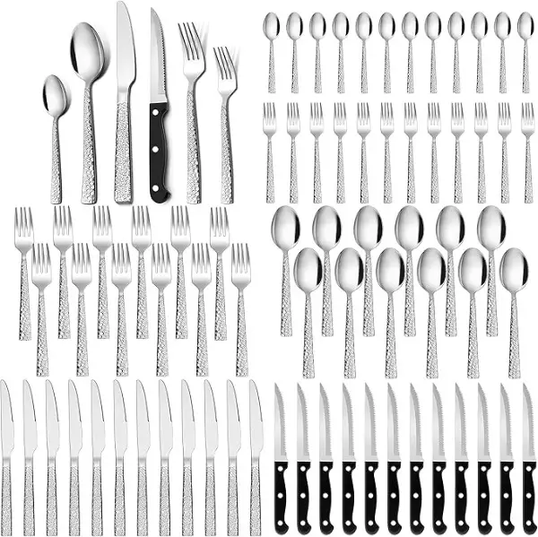 Besteck Set 12 Personen, 72-teilig Besteckset mit Steakmesser