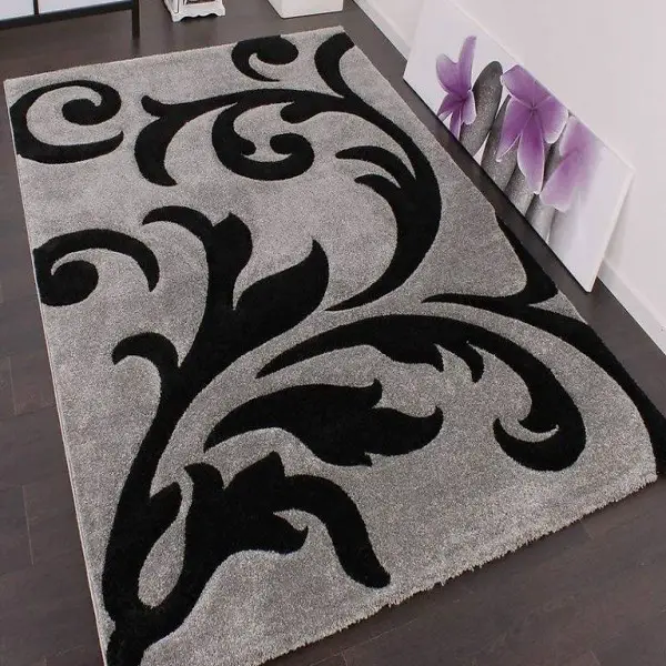 moderner Teppich schwarz grau NEU abstrakt