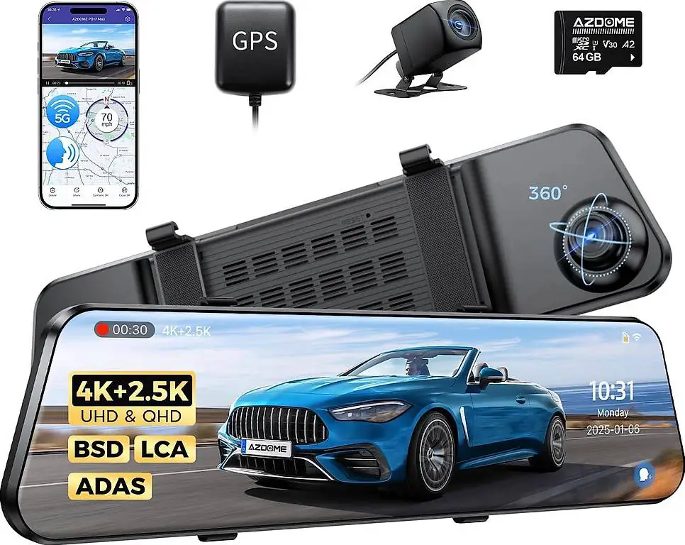 AZDOME 4K Spiegel Dashcam Auto Vorne Hinten mit 2.5K Rückkam