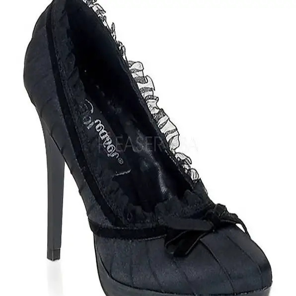 PLEASER Satin Pumps mit Rüschen, Gr. 35