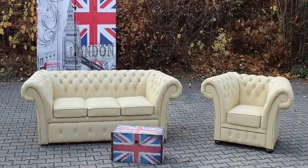  100% VOLLLEDER CHESTERFIELD SOFAGARNITUR 3+1 WINCHESTER