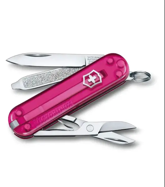 Victorinox Swiss Taschen Messer 7 Tools transp. pink mit Hülle