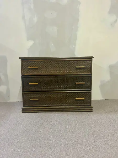 Vintage Rattan Bambus Kommode 3 Schubladen