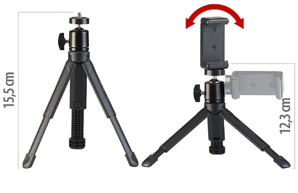 Handy Stativ: Mini-Dreibein-Stativ aus Alu, Kugelkopf