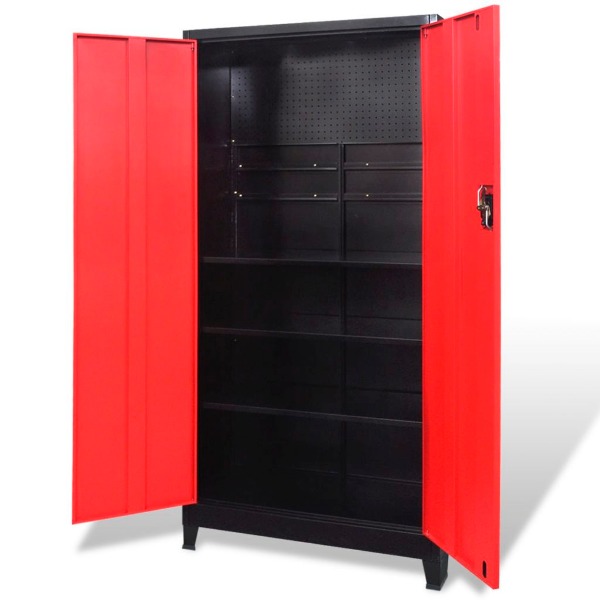  Werkzeugschrank mit 2 Türen Stahl 90x40x180 cm Schwarz/Rot