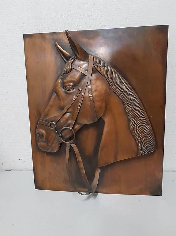 Relief Pferdekopf Wandbild Kupfer