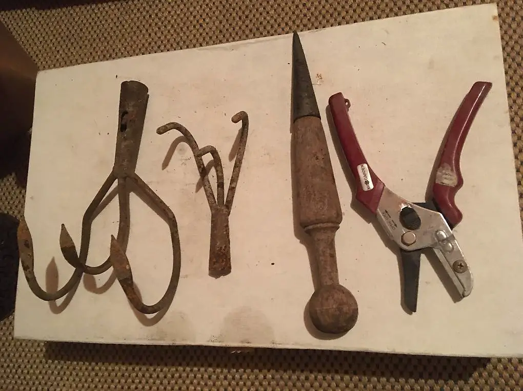 Gartenwerkzeug, Hacke, Gartenschere, Setzholz, gebraucht