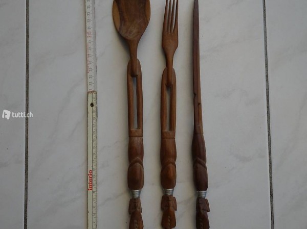 Salatbesteck aus Holz, 3-teilig - aus Zaire/Afrika 1972
