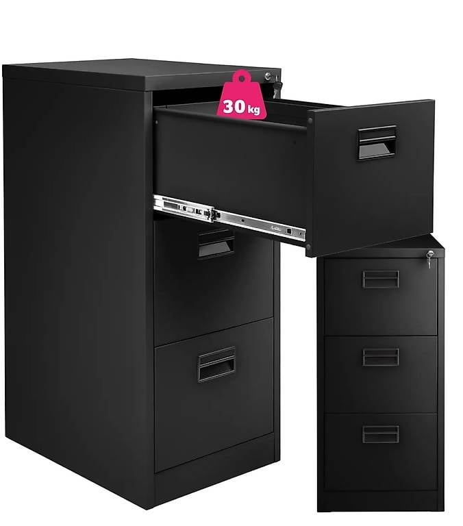 Aktenschrank schwarz aus pulverbeschichtetem Stahl