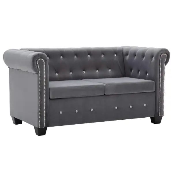 Chesterfield Sofa 2-Sitzer Samtbezug 146 x 75 x 72 cm Grau