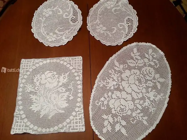 4 Stk. Tischtuch Filetspitze gehäkelt - Einzelkauf möglich