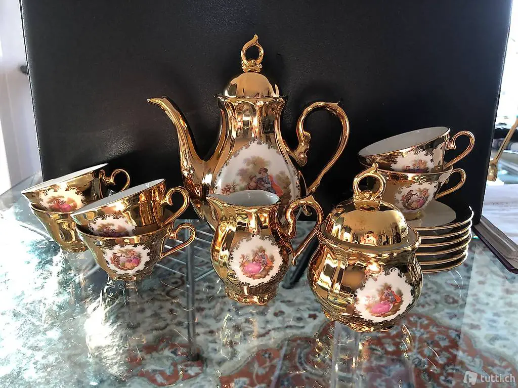 Kaffeeservice 6 Personen vergoldet 24 Karat