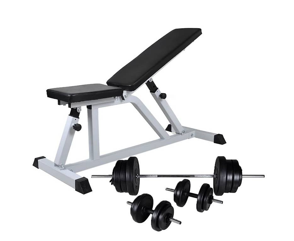 Hantelbank mit Langhantel und Kurzhantel Set 60,5 kg