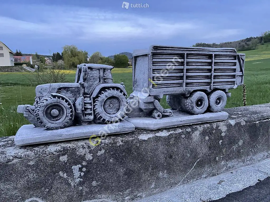  Beton Traktor m. Anhänger als Blumentopf o. Pflanzentopf